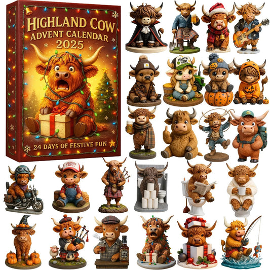🐮Calendario de Adviento de Vacas Highland 2025🎄 - Muñeca 3D de Vaca Highland Hecha a Mano (24 Piezas)